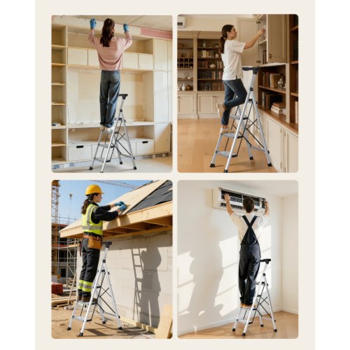 VEVOR 4 Step Ladder, Πτυσσόμενο σκαμπό με φαρδύ αντιολισθητικό πεντάλ και άνετη λαβή, φορητή σκάλα αλουμινίου χωρητικότητας 150 kg, πολλαπλών χρήσεων για κουζίνα, σπίτι, αποθήκη και γραφείο, ασημί