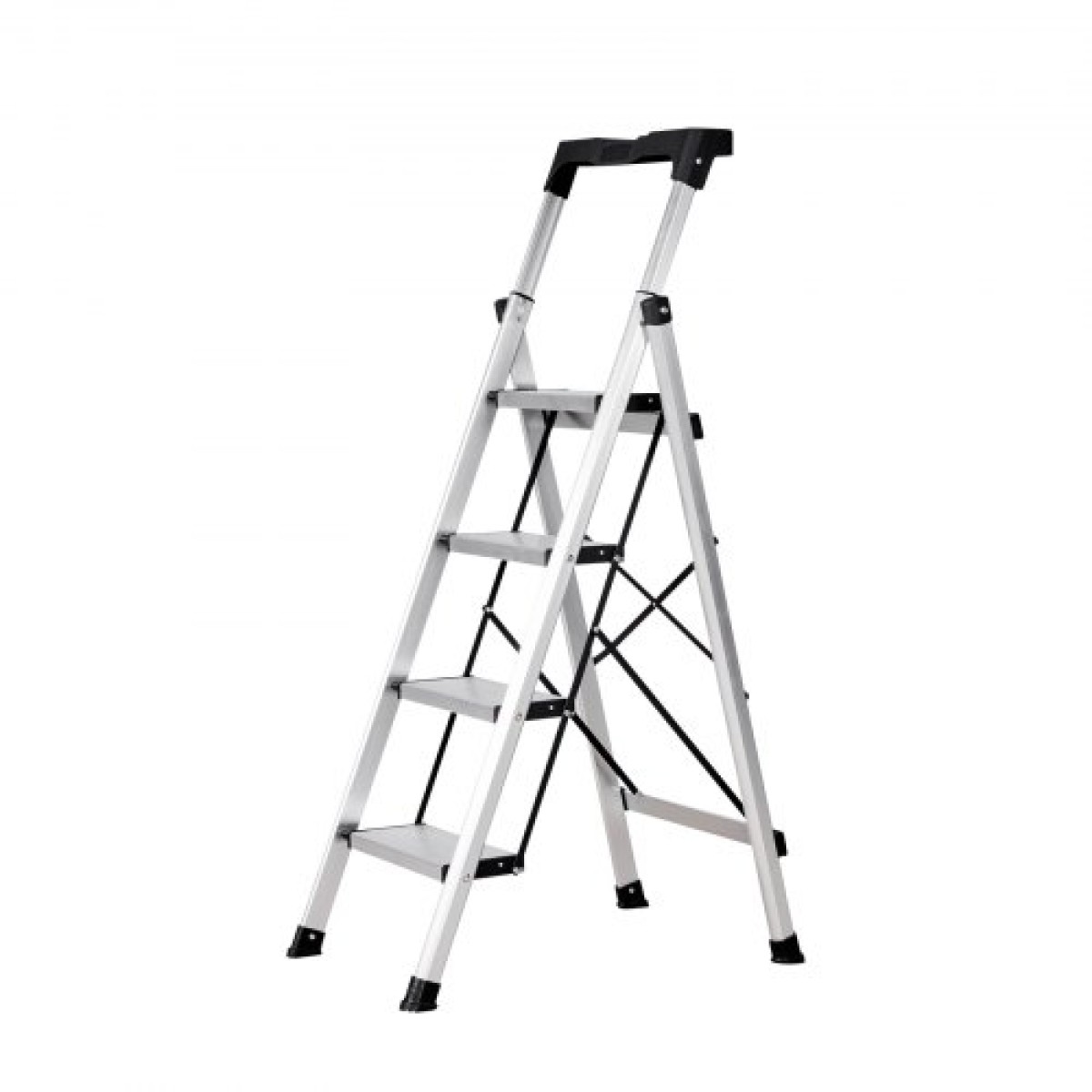 VEVOR 4 Step Ladder, Πτυσσόμενο σκαμπό με φαρδύ αντιολισθητικό πεντάλ και άνετη λαβή, φορητή σκάλα αλουμινίου χωρητικότητας 150 kg, πολλαπλών χρήσεων για κουζίνα, σπίτι, αποθήκη και γραφείο, ασημί