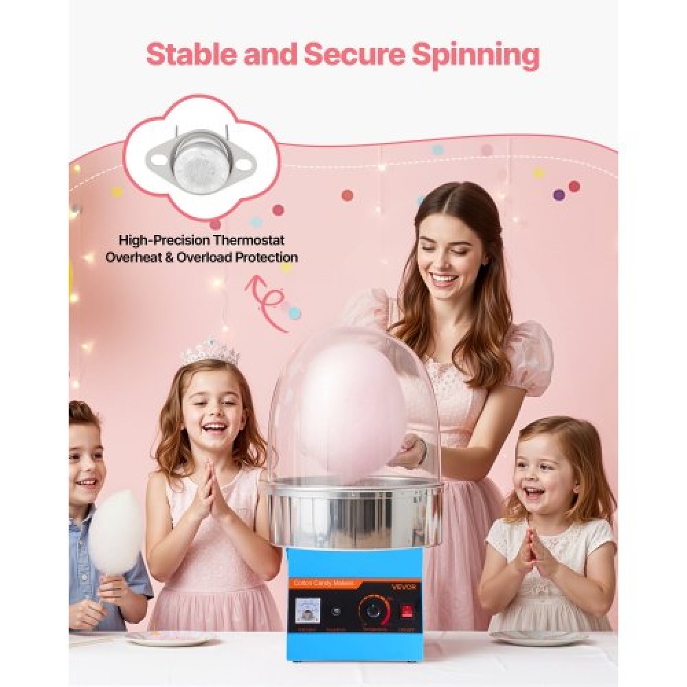 VEVOR Electric Cotton Candy Machine, 1000W Commercial Floss Maker With Cover, Commercial Cotton Candy Machine w/Stainless Steel Bowl & Sugar Scoop, Ideal for Carnival, Birthday, Family Party, Blue