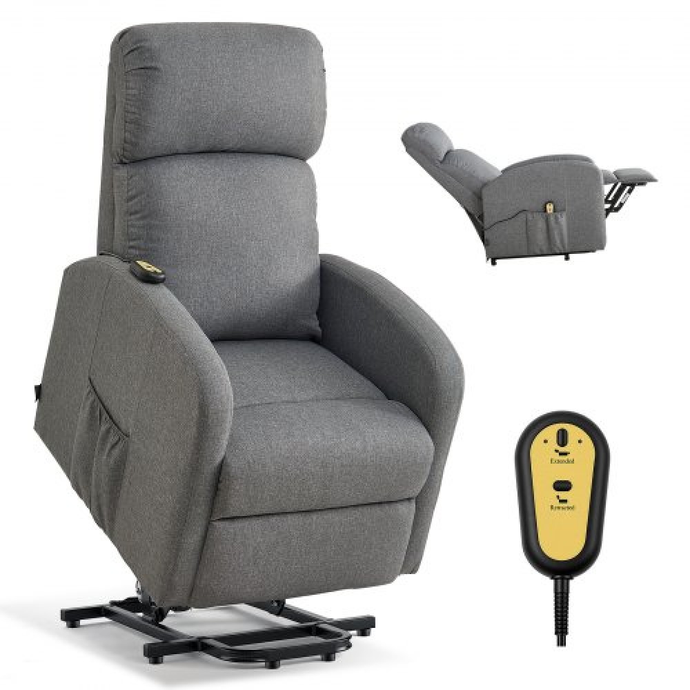 VEVOR Power Lift Recliner Chair, Electric Lift Chair for Elderly, Infinite Position Adjustment, Linen Fabric, High-Resilience Foam, with Side Pockets, Remote Control, and Wide Armrests, Light Gray