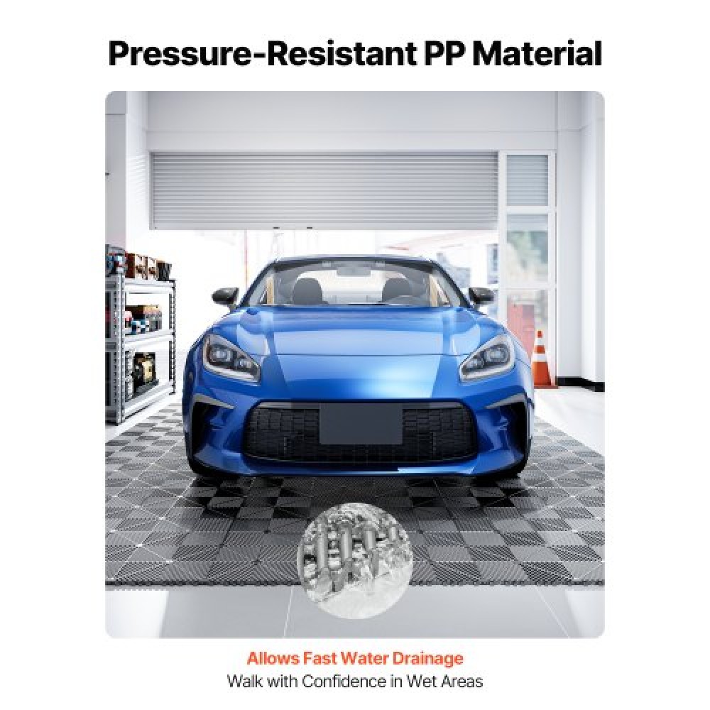 VEVOR Interlocking Drainage Mats, 310 x 310 mm, Modular Garage Flooring Tiles, Non-Slip PP Drainage Floor Tiles, Self-Draining, Easy Installation, for Bathroom, Kitchen, Pool & Outdoor, Gray, 50 Pack