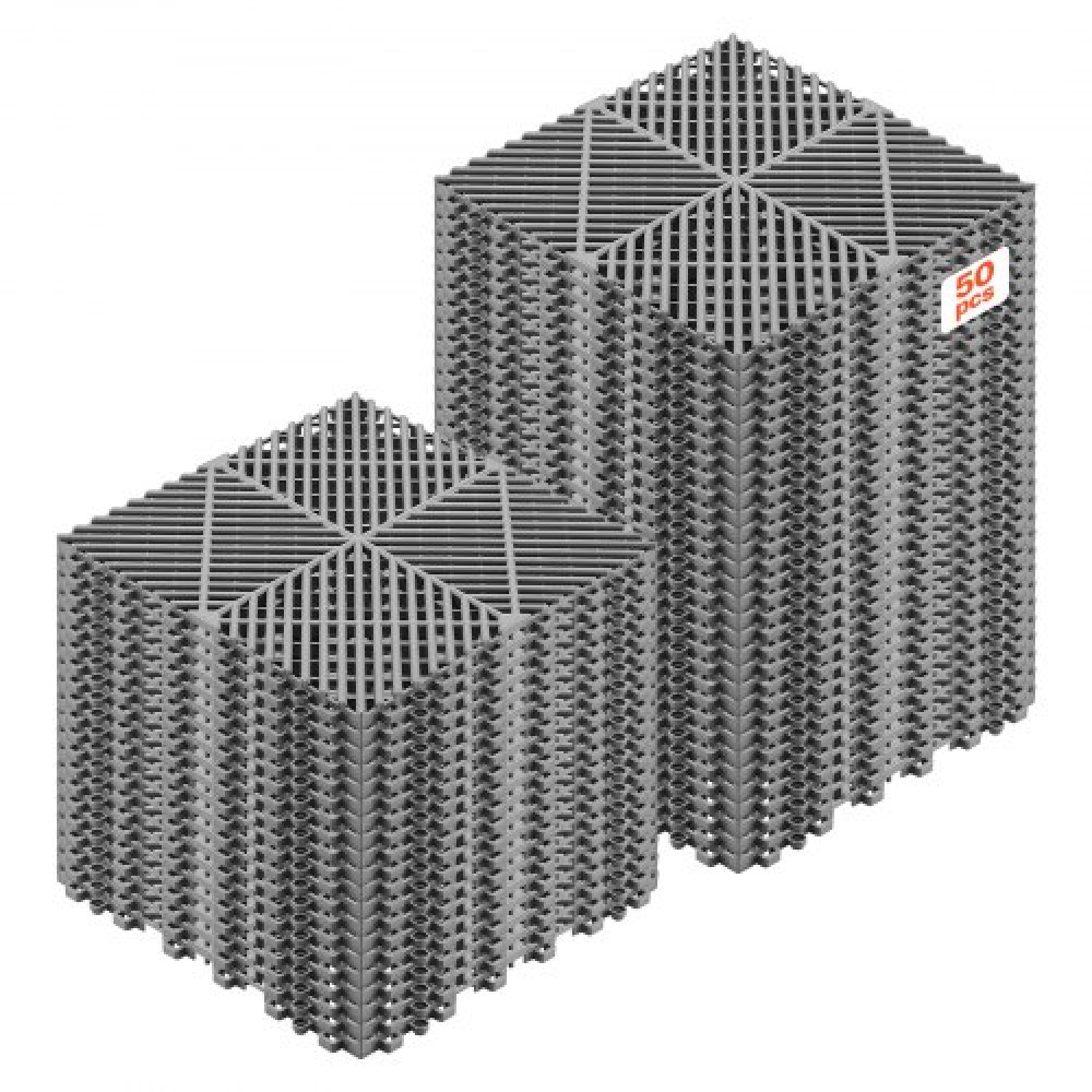 VEVOR Interlocking Drainage Mats, 310 x 310 mm, Modular Garage Flooring Tiles, Non-Slip PP Drainage Floor Tiles, Self-Draining, Easy Installation, for Bathroom, Kitchen, Pool & Outdoor, Gray, 50 Pack