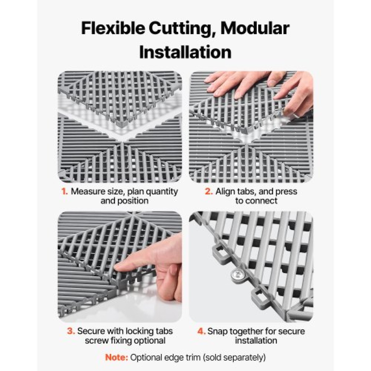 VEVOR Interlocking Drinage Mats, 310 x 310 mm, Modular πλακάκια δαπέδου γκαράζ, αντιολισθητικά πλακάκια δαπέδου αποστράγγισης PP, αυτοστραγγιζόμενα, εύκολη τοποθέτηση, για μπάνιο, κουζίνα, πισίνα & εξωτερικό, γκρι, 50 Pack