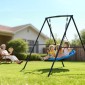 VEVOR Swing Set for Backyard, 150 x 81 cm Swing Seat with Heavy Duty A-Frame Metal Stand, 199,6 kg χωρητικότητα φόρτωσης, Ενισχυμένο με σπειροειδείς άγκυρες εδάφους, Swingset Outdoor για παιδιά, Μαύρο και πολύχρωμο