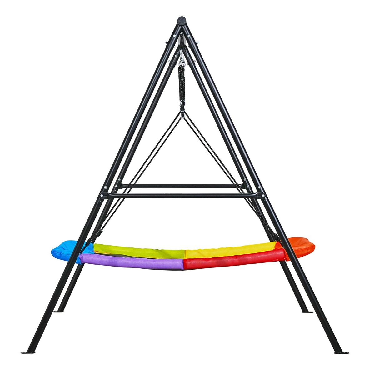 VEVOR Swing Set for Backyard, 150 x 81 cm Swing Seat with Heavy Duty A-Frame Metal Stand, 199,6 kg χωρητικότητα φόρτωσης, Ενισχυμένο με σπειροειδείς άγκυρες εδάφους, Swingset Outdoor για παιδιά, Μαύρο και πολύχρωμο
