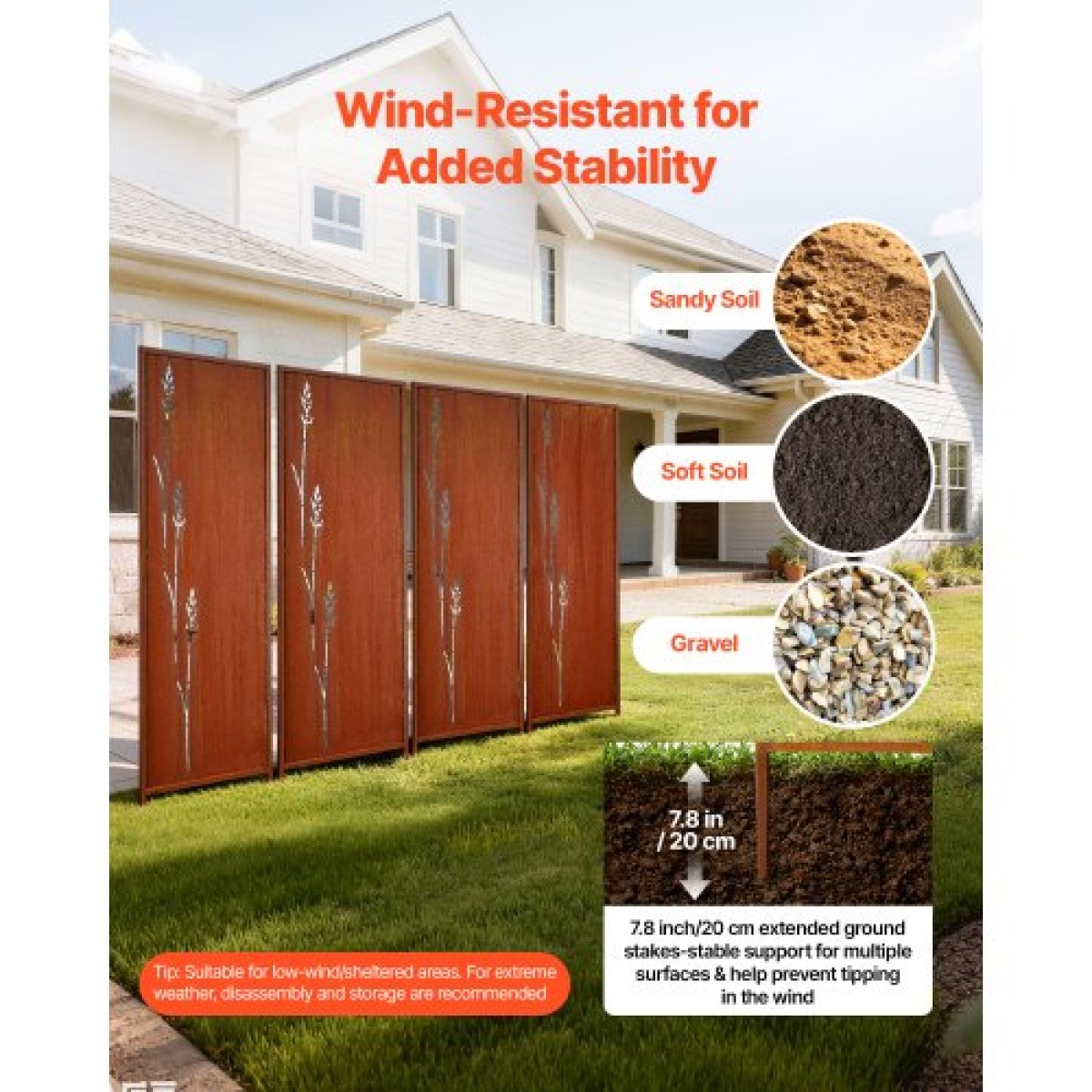 VEVOR Metal Privacy Screen, 50 x 160 cm Ανεξάρτητος Μοντέρνος φράχτης Privacy, Πάνελ διαχωρισμού κήπου με εκτεταμένους πάσσαλους εδάφους & πλάκα από ανθρακούχο χάλυβα, ανεξάρτητο εξωτερικό διαχωριστικό για κήπο, εσωτερικό