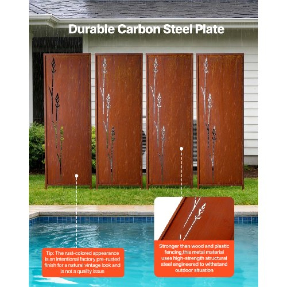 VEVOR Metal Privacy Screen, 50 x 160 cm Ανεξάρτητος Μοντέρνος φράχτης Privacy, Πάνελ διαχωρισμού κήπου με εκτεταμένους πάσσαλους εδάφους & πλάκα από ανθρακούχο χάλυβα, ανεξάρτητο εξωτερικό διαχωριστικό για κήπο, εσωτερικό