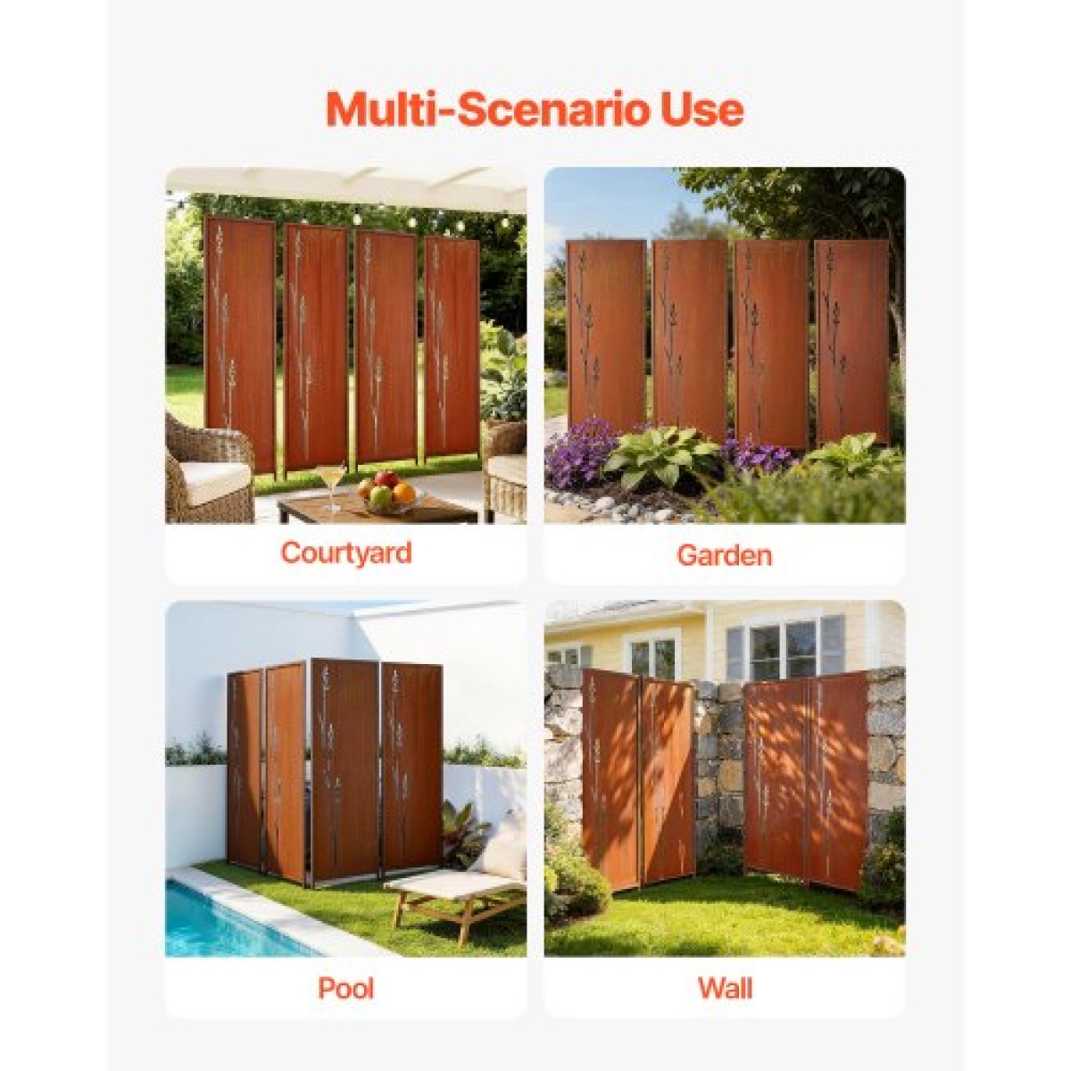 VEVOR Metal Privacy Screen, 50 x 160 cm Ανεξάρτητος Μοντέρνος φράχτης Privacy, Πάνελ διαχωρισμού κήπου με εκτεταμένους πάσσαλους εδάφους & πλάκα από ανθρακούχο χάλυβα, ανεξάρτητο εξωτερικό διαχωριστικό για κήπο, εσωτερικό