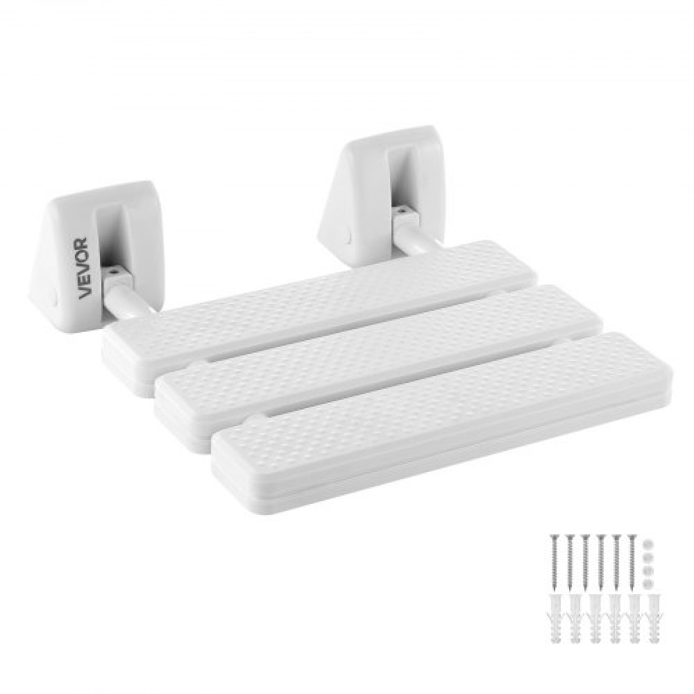 VEVOR Foldable Shower Seat Wall Mounted, 317mm Folding Shower Bench, PP Fold-Down Bathroom Corridor Seat with Aluminum Alloy Frame for Adults Seniors, 100kg Loading