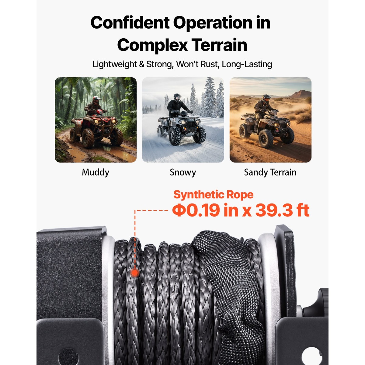 VEVOR 1134 kg Ηλεκτρικό βαρούλκο, βαρούλκο 12V DC ATV/UTV με Φ4,8 mm x 12 m Συνθετικό Σχοινί & Ενσύρματο Τηλεχειριστήριο, IP55 Αδιάβροχο, Πλάκα στήριξης Fairlead περίβλημα αλουμινίου για ρυμούλκηση ATV, μαύρο