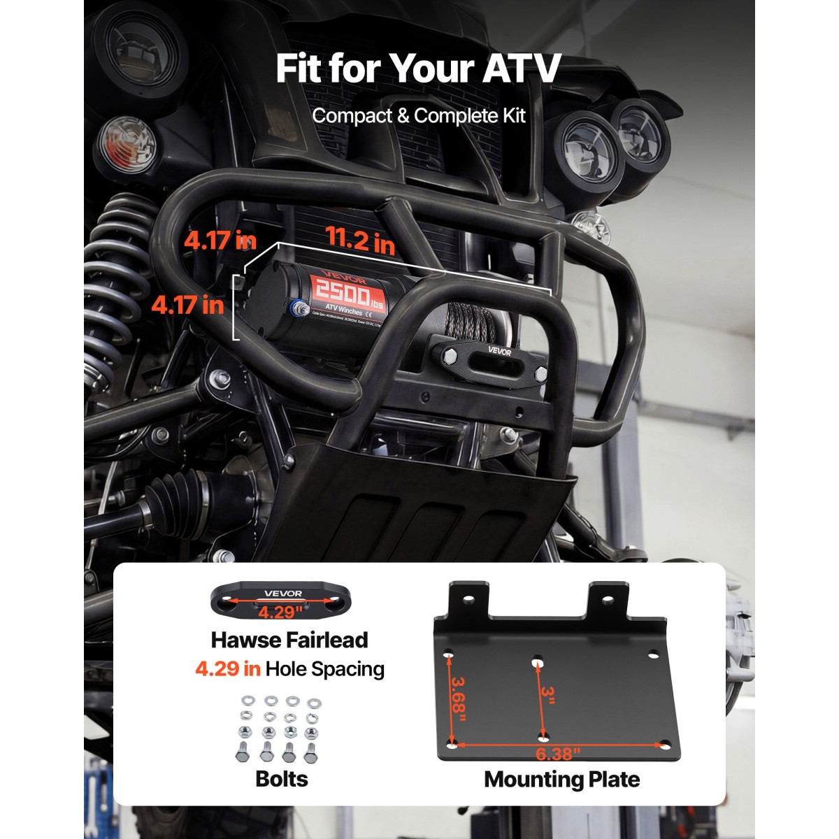 VEVOR 1134 kg Ηλεκτρικό βαρούλκο, βαρούλκο 12V DC ATV/UTV με Φ4,8 mm x 12 m Συνθετικό Σχοινί & Ενσύρματο Τηλεχειριστήριο, IP55 Αδιάβροχο, Πλάκα στήριξης Fairlead περίβλημα αλουμινίου για ρυμούλκηση ATV, μαύρο
