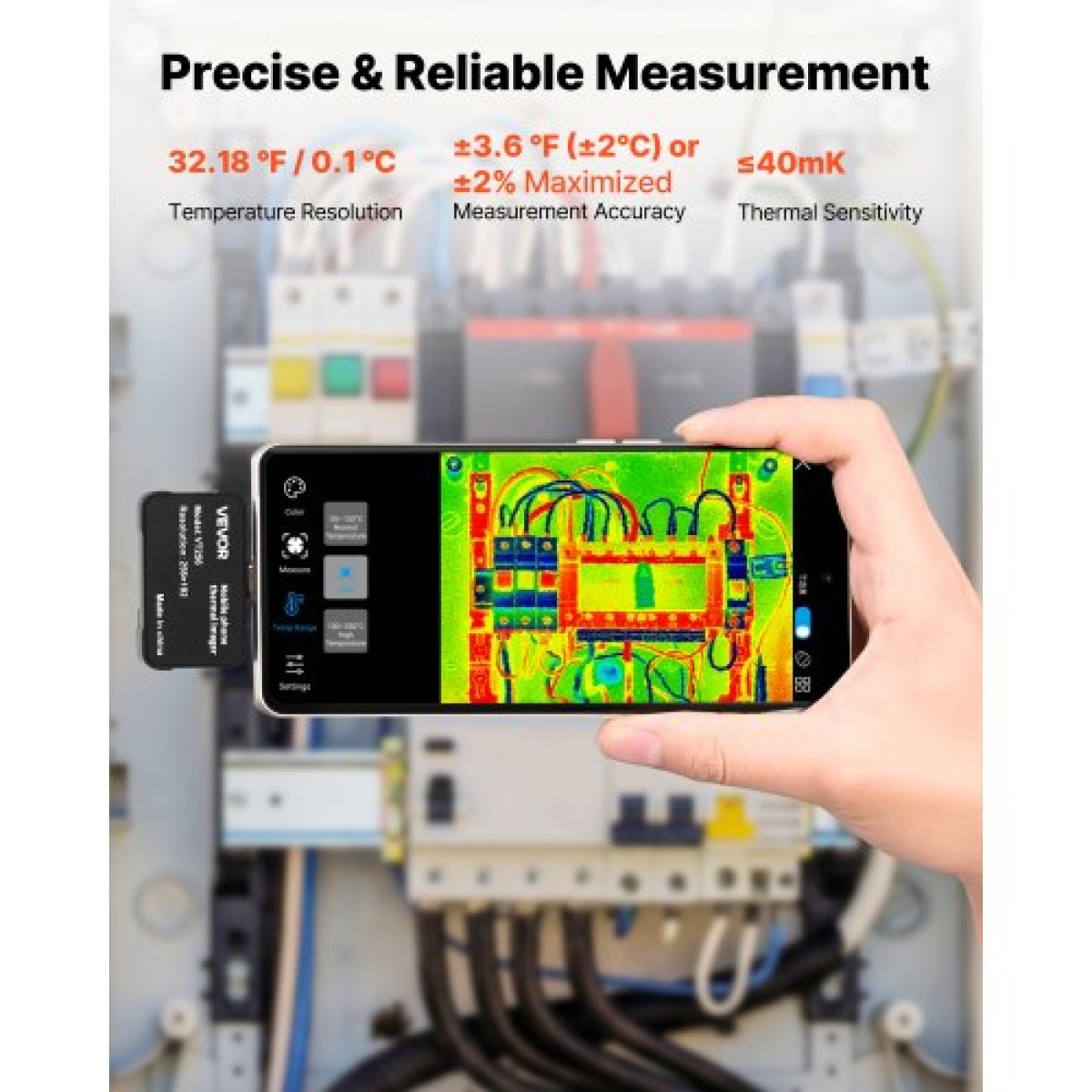 Θερμική κάμερα VEVOR για Android & iOS, 512 x 384 Super Resolution, 25 HZ Rate Refresh Rate Infrared Thermal Imager for Smartphone Tablets, 256 x 192 IR Resolution, -20°C έως 550°C & 6 Color Palettes