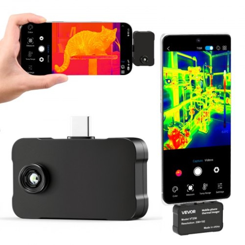 Θερμική κάμερα VEVOR για Android & iOS, 512 x 384 Super Resolution, 25 HZ Rate Refresh Rate Infrared Thermal Imager for Smartphone Tablets, 256 x 192 IR Resolution, -20°C έως 550°C & 6 Color Palettes