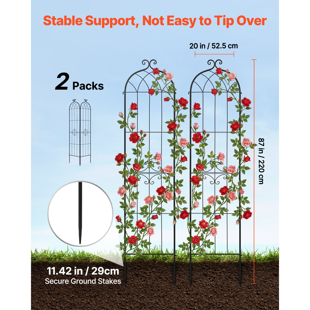 VEVOR Garden Trellis, 220 x 52,5 cm Rose Trellis, 2 Packs Garden Flower Rose Trellis with Powder-coated Finish & Convenient Locking Design, Plant Support Trellises for Flowers, Vegetables, Roses