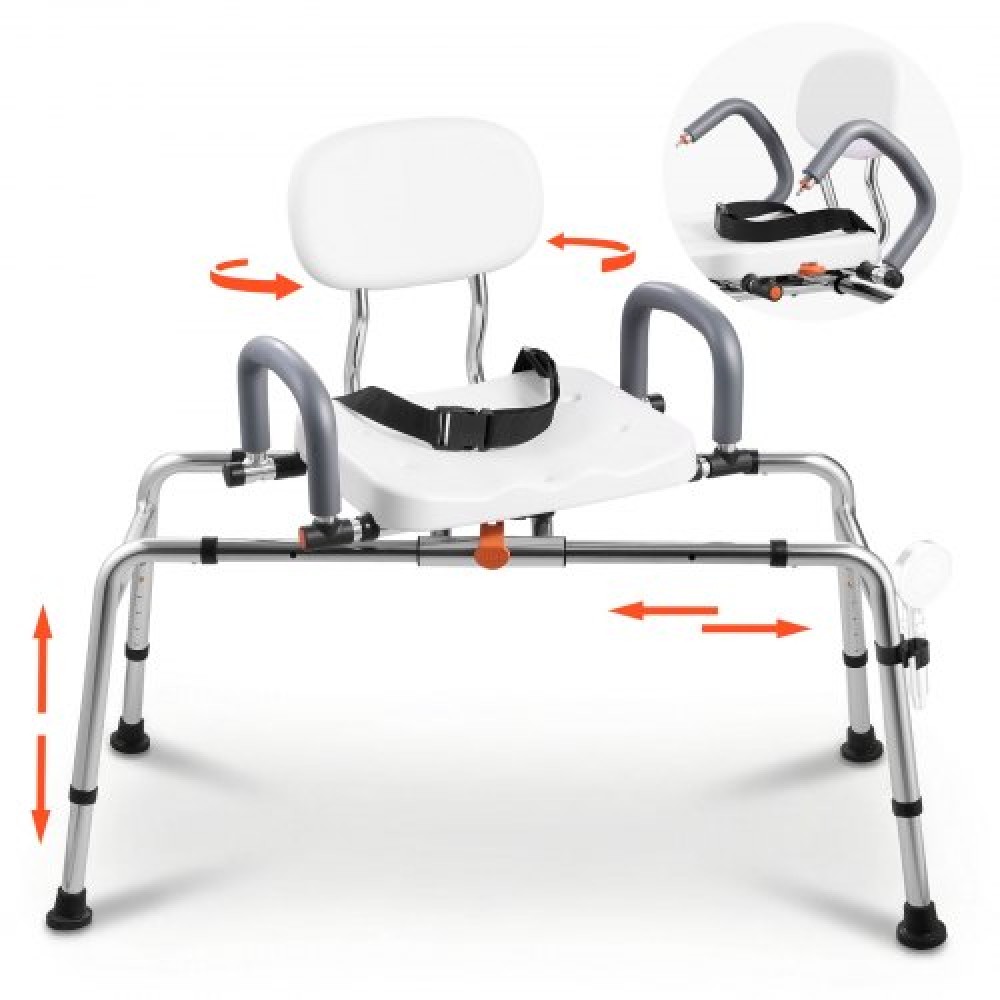 VEVOR Sliding Shower Chair, 180 kg Tub Transfer Bench for Bathtub with Swivel Seat, Shower Bench with Pivoting Arms and Backrest, Height & Width Adjustable for Handicap, Seniors, Elderly and Disabled