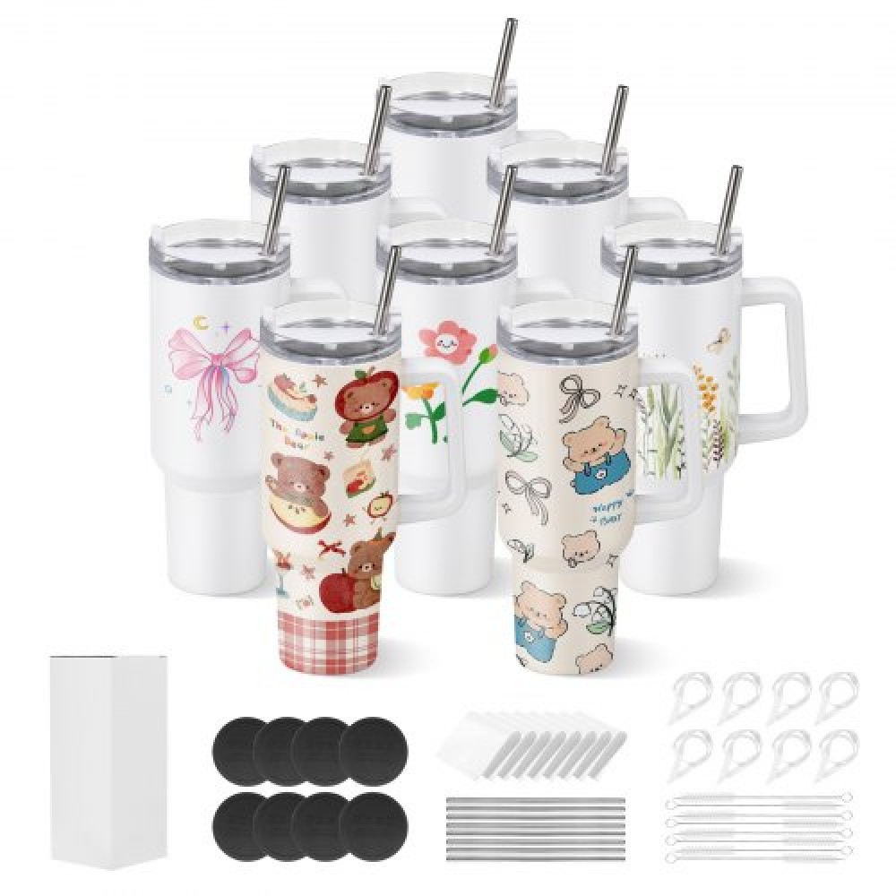 VEVOR Sublimation Tumblers, 8 Pack, 1183 mL Tumblers Bulk with Handle, Stainless Steel Sublimation Cups with Lids and Straws, Double Wall Insulated Tumbler Blank, for DIY Personalized Customization