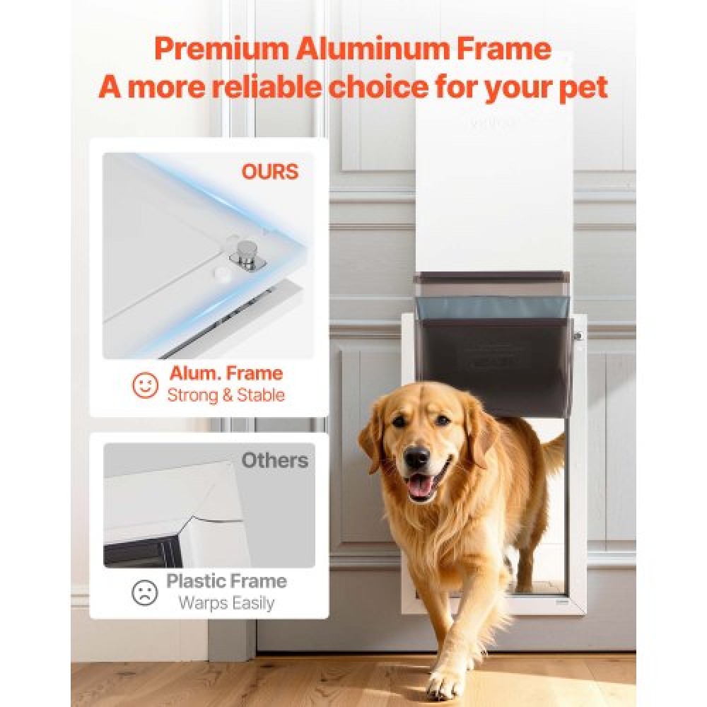 VEVOR Pet Door, X-Large, with Three Magnetic Flaps and Metal Frame, Strong and Weatherproof Dog Door for Interior and Exterior Doors, Easy to Install, Easy In-and-Out Access for Doggies, White