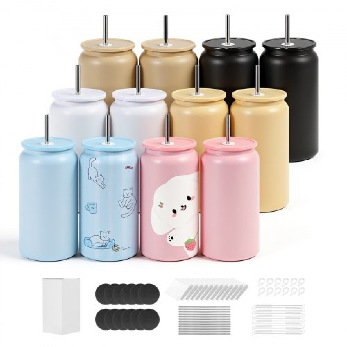 VEVOR Sublimation Tumblers, 12 Pack, 473 mL Πολύχρωμα ποτηράκια χύμα, από ανοξείδωτο χάλυβα κύπελλα εξάχνωσης με καπάκι και καλαμάκια, μονωμένο κενό ποτηριού διπλού τοιχώματος, για εξατομικευμένη προσαρμογή DIY
