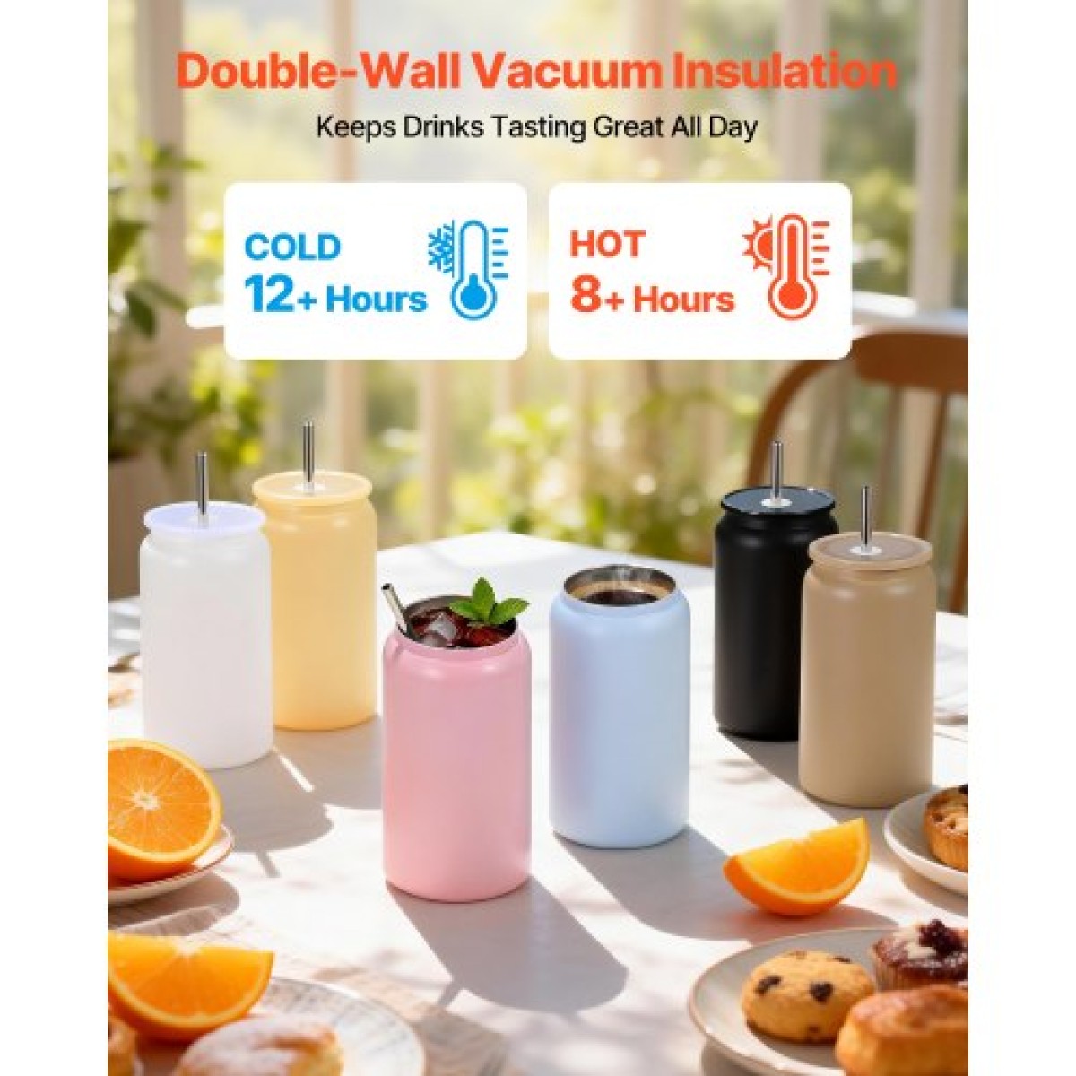VEVOR Sublimation Tumblers, 12 Pack, 473 mL Πολύχρωμα ποτηράκια χύμα, από ανοξείδωτο χάλυβα κύπελλα εξάχνωσης με καπάκι και καλαμάκια, μονωμένο κενό ποτηριού διπλού τοιχώματος, για εξατομικευμένη προσαρμογή DIY