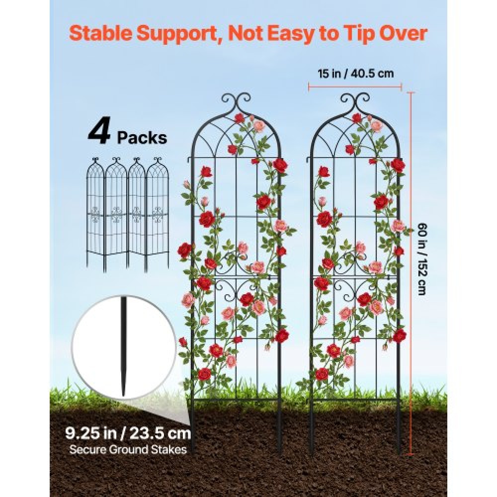 VEVOR Garden Trellis, 152 x 40.5 cm Rose Trellis, 4 Packs Garden Flower Rose Trellises with Powder-Coated Finish & Convenient Locking Design, Plant Support Trellises for Flowers, Vegetables, Roses