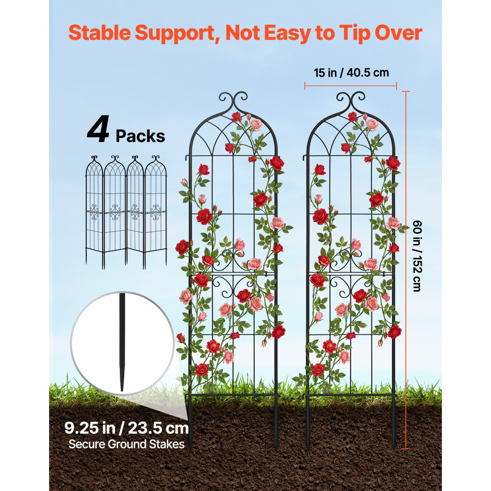 VEVOR Garden Trellis, 152 x 40,5 cm Rose Trellis, 4 Packs Garden Flower Rose Trellies with Powder-coated Finish & Convenient Locking Design, Plant Support Trellises for Flowers, Vegetables, Roses
