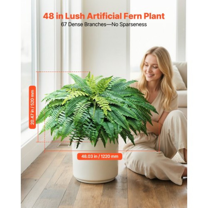VEVOR Τεχνητές φτέρες, 1219 mm Fake Boston Fern Bush Plant with 67 Fronds, Faux Greenery για εσωτερική/εξωτερική διακόσμηση, μετάξι & LDPE, Κατάλληλο για φυτευτή σαλονιού γραφείου στον κήπο της βεράντας στο σπίτι, σετ 2