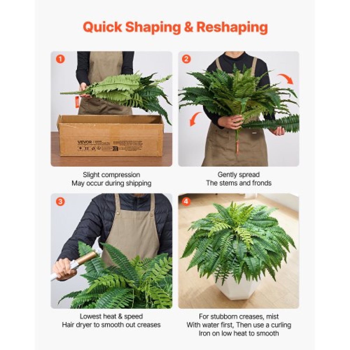 VEVOR Τεχνητές φτέρες, 1219 mm Fake Boston Fern Bush Plant with 67 Fronds, Faux Greenery για εσωτερική/εξωτερική διακόσμηση, μετάξι & LDPE, Κατάλληλο για φυτευτή σαλονιού γραφείου στον κήπο της βεράντας στο σπίτι, σετ 2