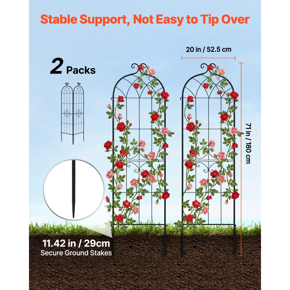 VEVOR Garden Trellis, 180 x 52,5 cm Rose Trellis, 2 Packs Garden Flower Rose Trellies with Powder-coated Finish & Convenient Locking Design, Plant Support Trellises for Flowers, Vegetables, Roses