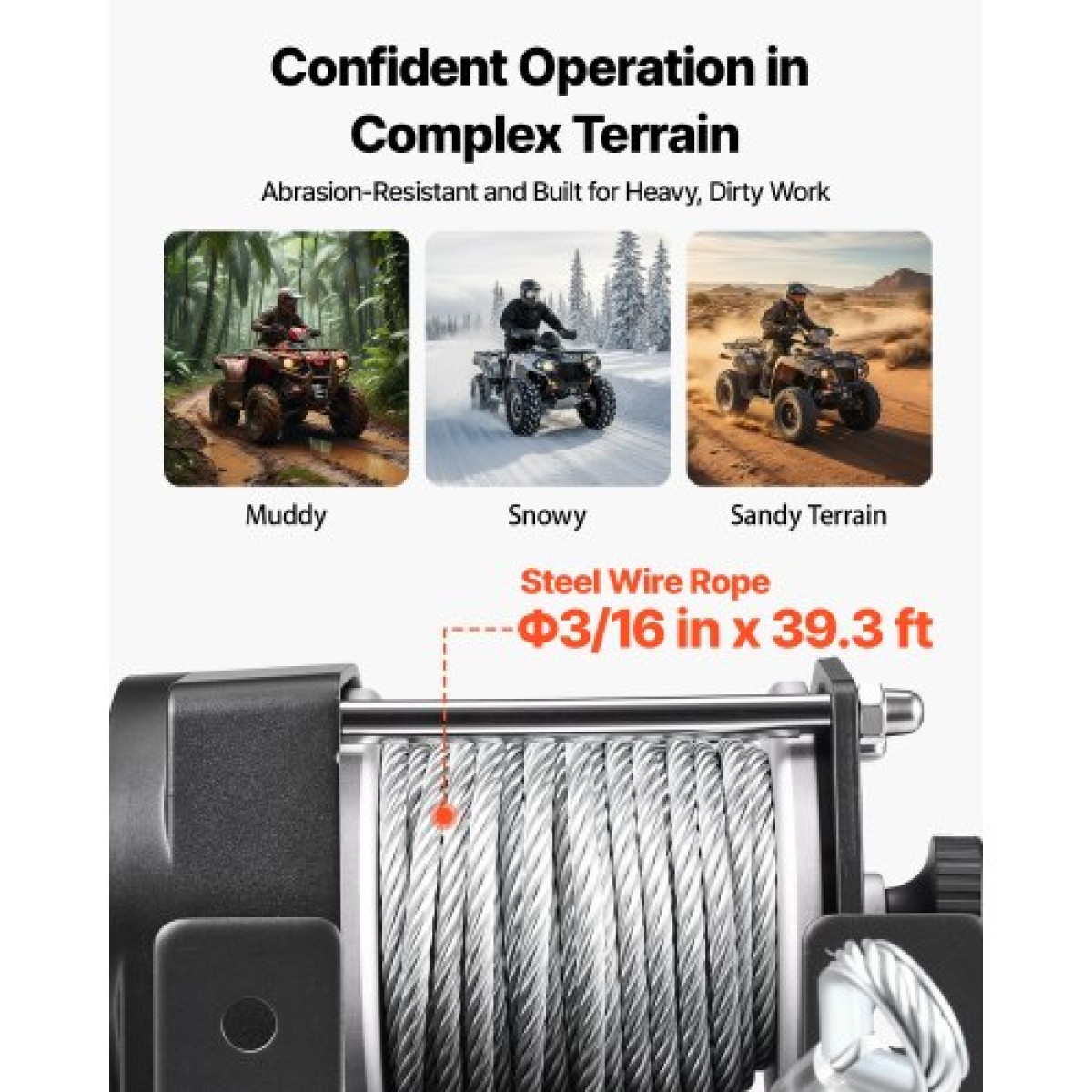 VEVOR 1360 kg Ηλεκτρικό βαρούλκο, βαρούλκο 12V DC ATV/UTV με Φ5 mm x 12 m ατσάλινο συρματόσχοινο & ενσύρματο τηλεχειριστήριο, IP55 αδιάβροχο, Πλάκα στήριξης Fairlead περίβλημα αλουμινίου για ρυμούλκηση ATV, μαύρο