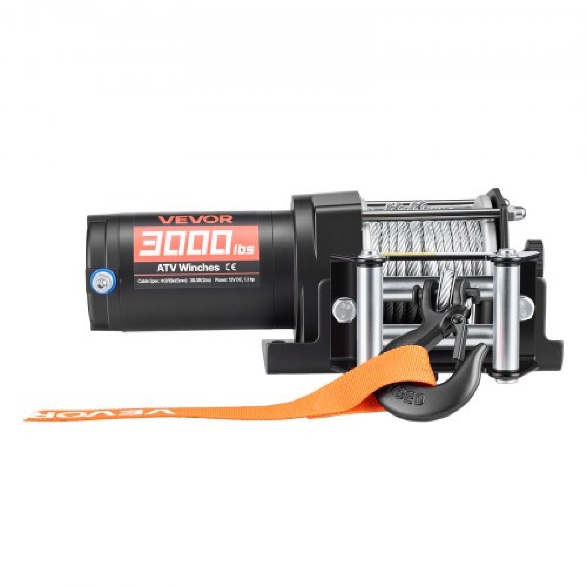 VEVOR 1360 kg Ηλεκτρικό βαρούλκο, βαρούλκο 12V DC ATV/UTV με Φ5 mm x 12 m ατσάλινο συρματόσχοινο & ενσύρματο τηλεχειριστήριο, IP55 αδιάβροχο, Πλάκα στήριξης Fairlead περίβλημα αλουμινίου για ρυμούλκηση ATV, μαύρο