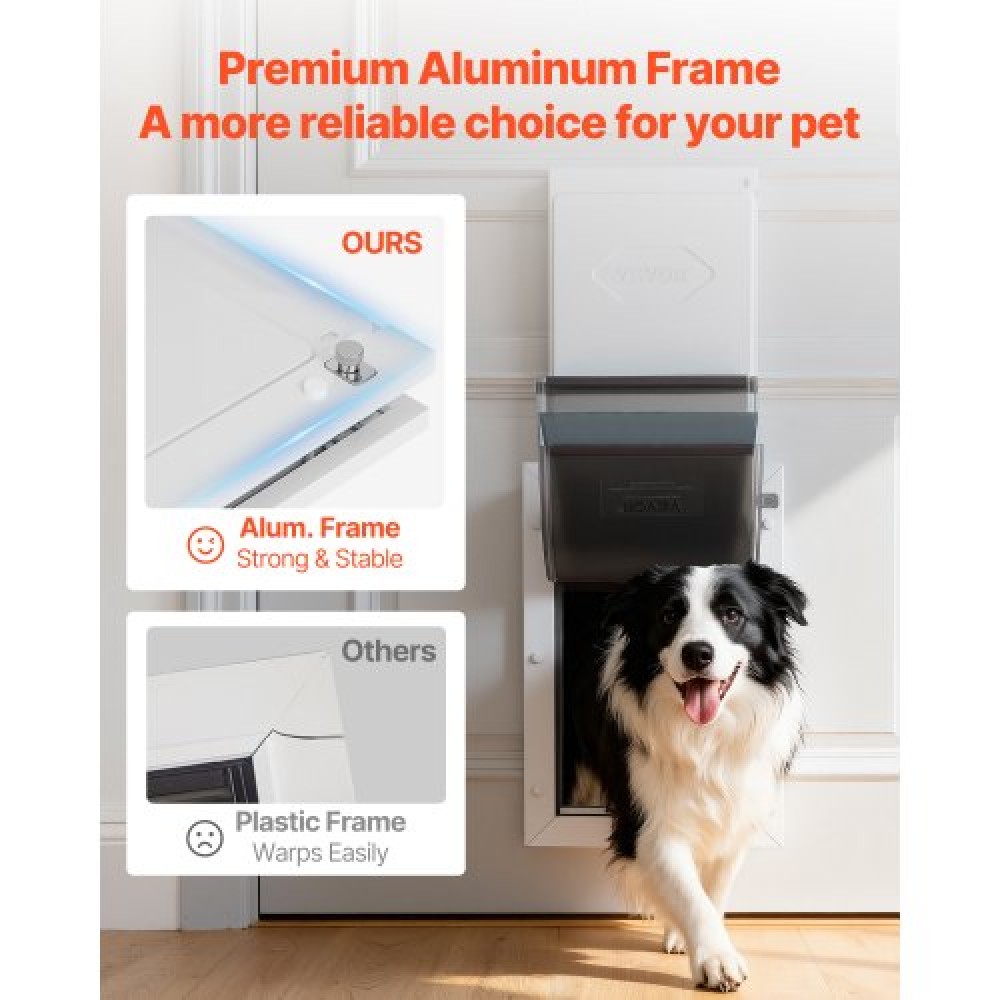 VEVOR Pet Door, Large, with Three Magnetic Flaps and Metal Frame, Strong and Weatherproof Dog Door for Interior and Exterior Doors, Easy to Install, Easy In-and-Out Access for Doggies, White