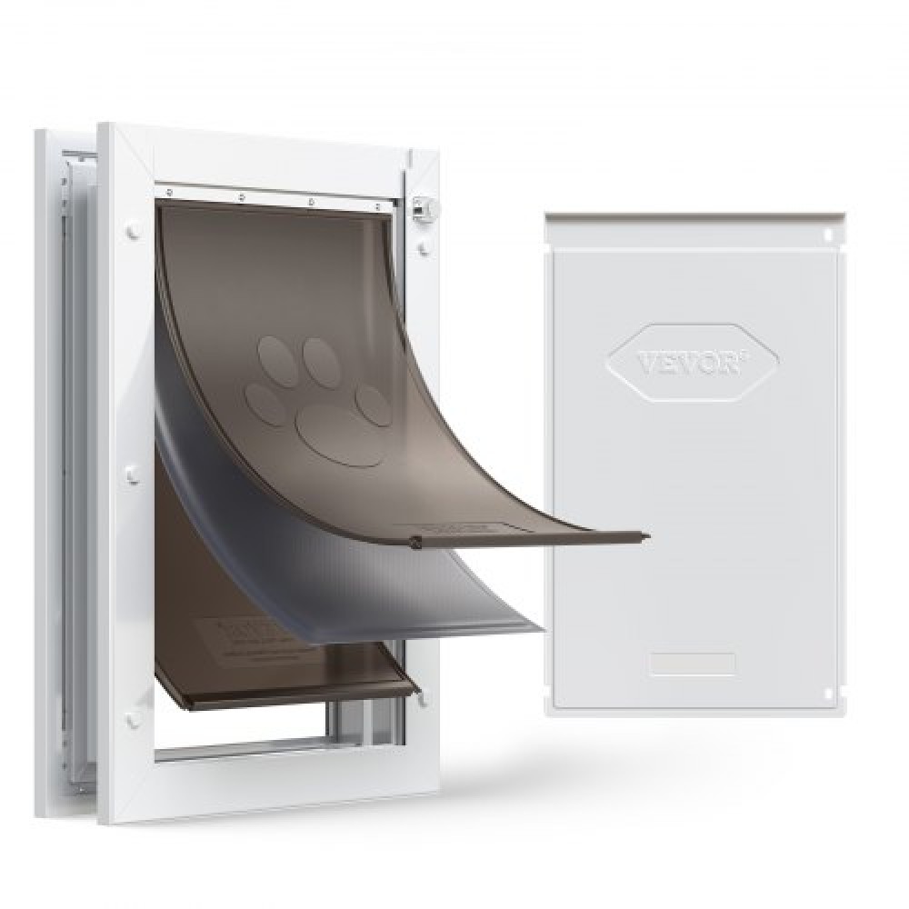 VEVOR Pet Door, Large, with Three Magnetic Flaps and Metal Frame, Strong and Weatherproof Dog Door for Interior and Exterior Doors, Easy to Install, Easy In-and-Out Access for Doggies, White