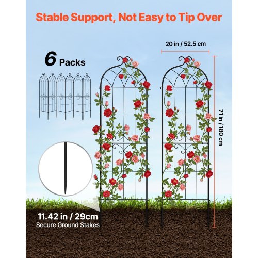 VEVOR Garden Trellis, 180 x 52.5 cm Rose Trellis, 6 Packs Garden Flower Rose Trellises with Powder-Coated Finish & Convenient Locking Design, Plant Support Trellises for Flowers, Vegetables, Roses