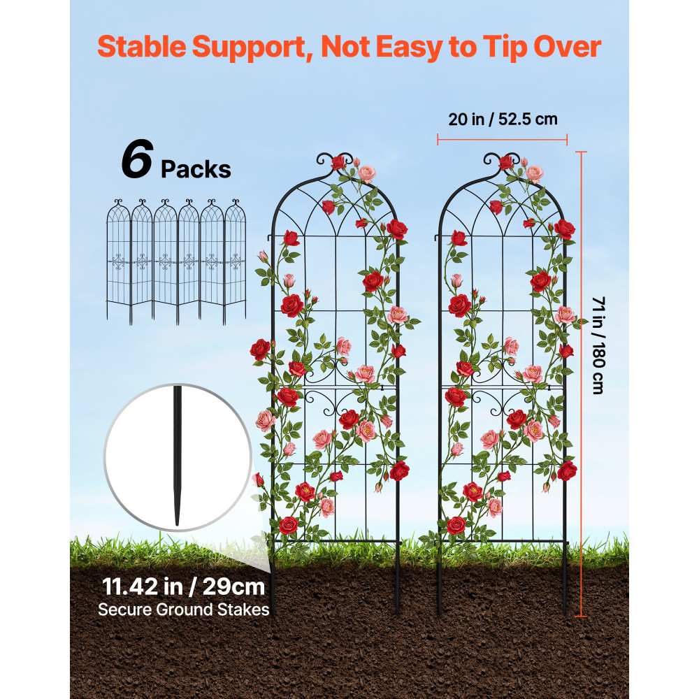 VEVOR Garden Trellis, 180 x 52,5 cm Rose Trellis, 6 Packs Garden Flower Rose Trellies with Powder-coated Finish & Convenient Locking Design, Plant Support Trellises for Flowers, Vegetables, Roses