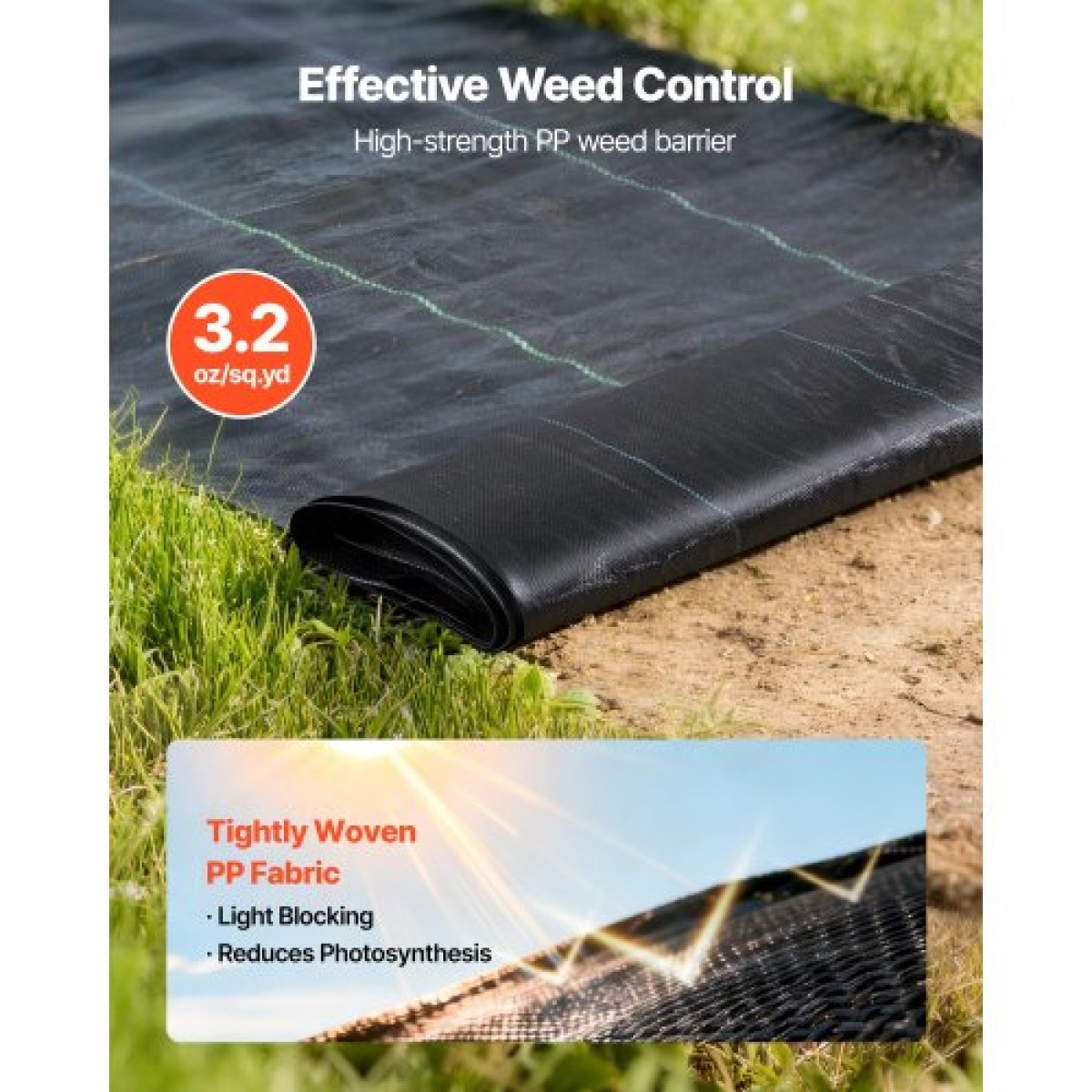 VEVOR Weed Barrier Fabric Heavy Duty, 2 Packs 1,2x15,2m 90,7g Weed Blocker Fabric, Woven Landscape Fabric, Garden Fabrics Weeds Barrier, Weeds Control Ground Cover, Geotextile Webbing, Black