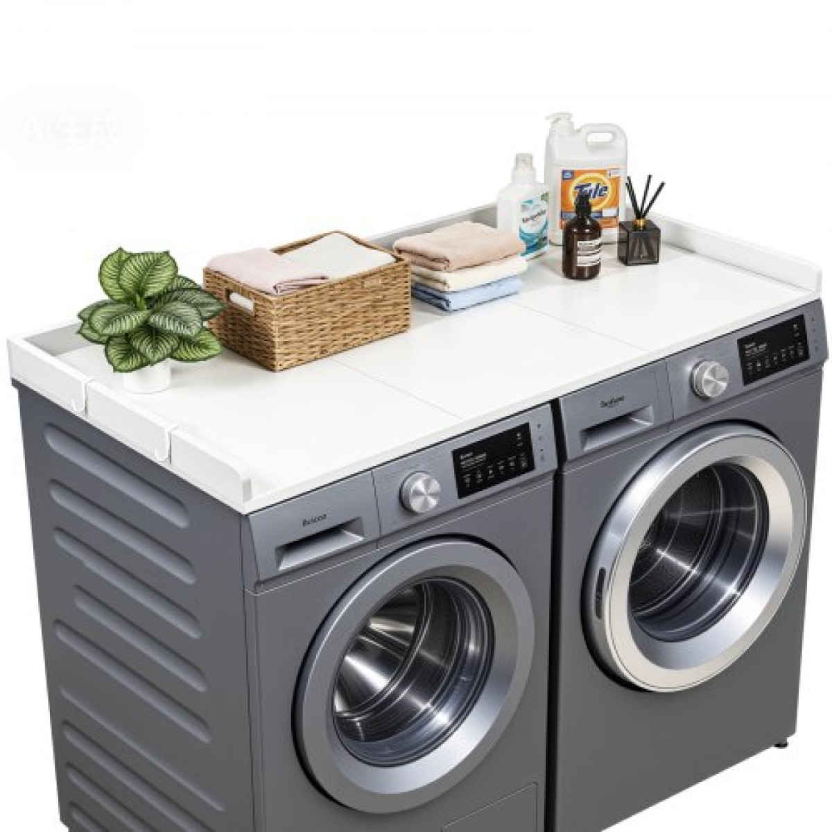 Πάγκος VEVOR Washer Dryer, 137 x 69,9 cm, Ξύλινος κάλυμμα πλυντηρίου και στεγνωτηρίου με άκρα και γάντζοι, αδιάβροχο επάνω μέρος πλυντηρίου ρούχων για ντουλάπα ρούχων Οργάνωση και αποθήκευση πάγκου, λευκό