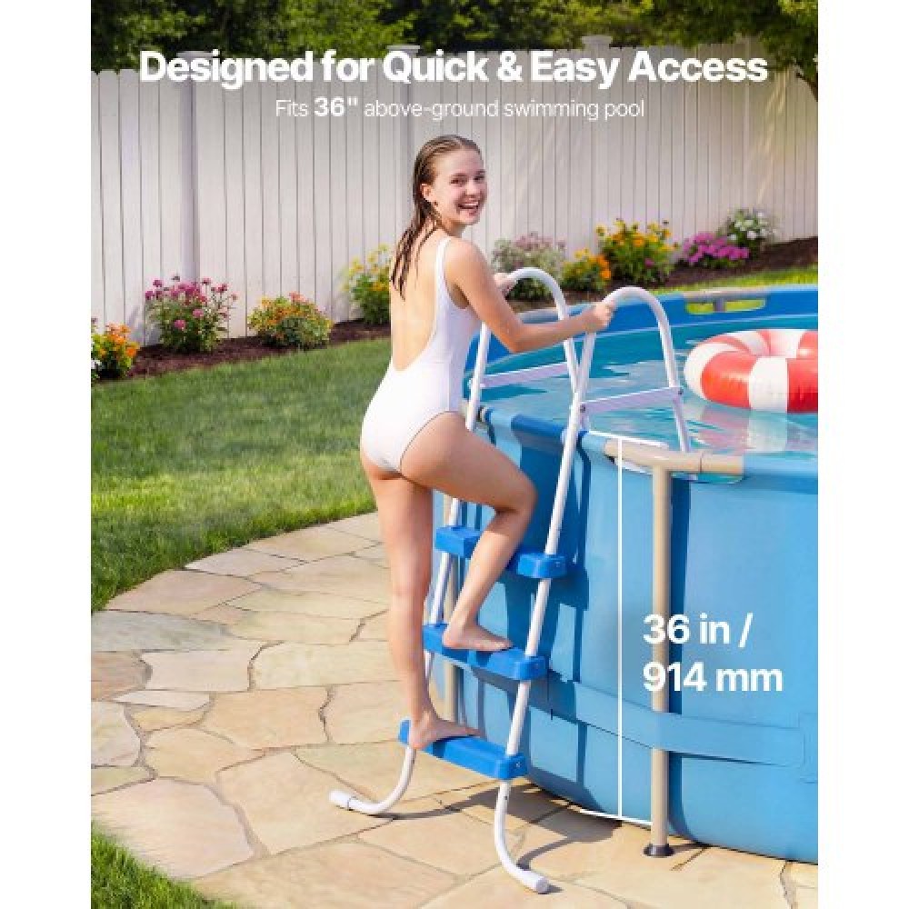 VEVOR Above Ground Pool Ladder, 3-Step Steel A-Frame Swimming Pool Swimming Swimming Pool 91,4 cm, Χωρητικότητα 136 kg Σκαλοπάτια εισόδου/εξόδου με ασφαλές αντιολισθητικό, ανθεκτικό φαρδύ σκαλοπάτι, εύκολη εγκατάσταση, λευκό & μπλε