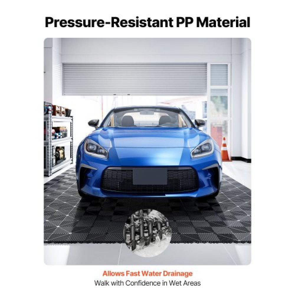 VEVOR Interlocking Drainage Mats, 310 x 310 mm, Modular Garage Flooring Tiles, Non-Slip PP Drainage Floor Tiles, Self-Draining, Easy Installation, for Bathroom, Kitchen, Pool & Outdoor, Black, 55 Pack