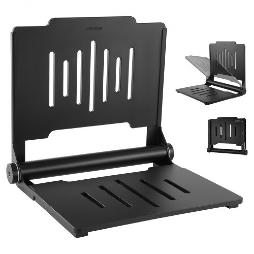 VEVOR Foldable Shower Seat Wall Mounted, 452mm Folding Shower Bench with Supportive Backrest, Plastic Fold-Down Bathroom Corridor Seat with Stainless Steel Frame for Adults Seniors, 180kg Loading