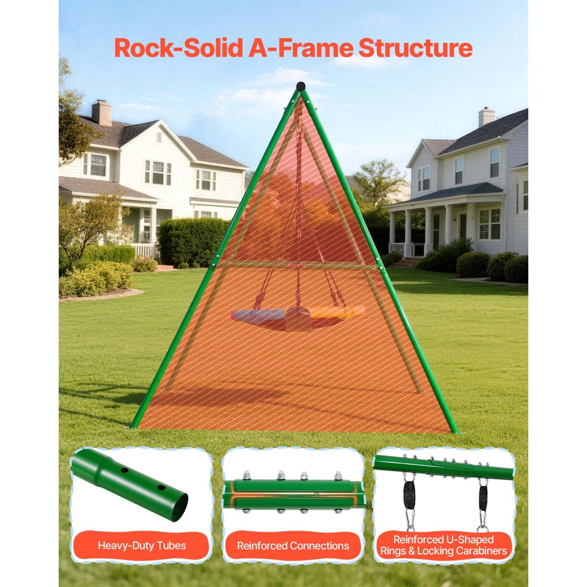 VEVOR Swing Set για Backyard, 80 cm Saucer Swing Seat and Belt Seat, with Heavy Duty A-Frame Metal Stand, 199,6 kg χωρητικότητα φόρτωσης, Ενισχυμένο με σπειροειδείς άγκυρες εδάφους, Swingset Outdoor για παιδιά