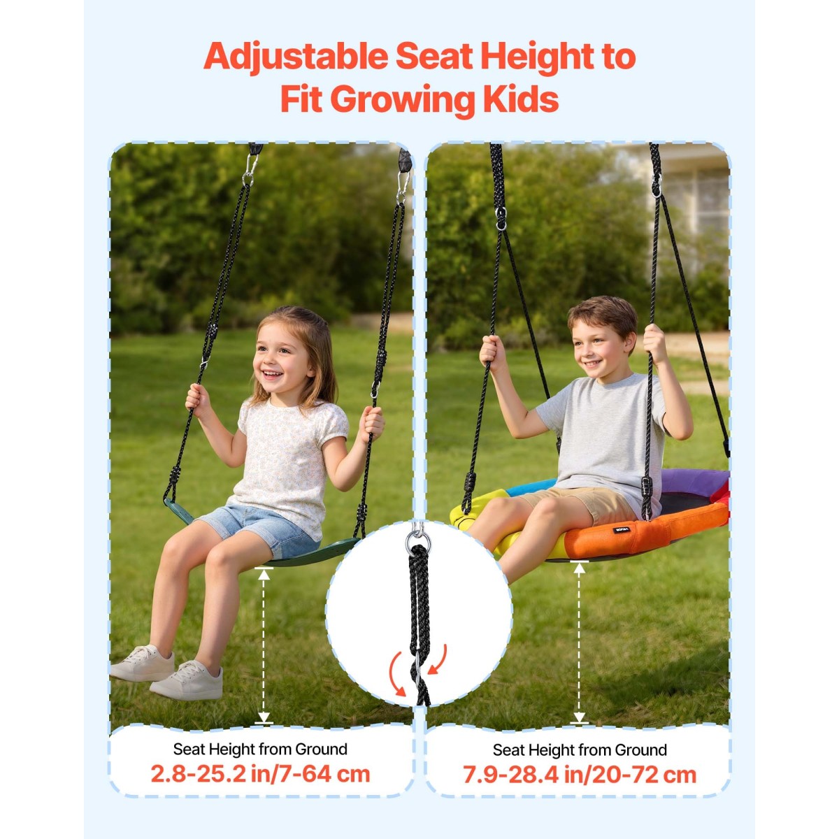 VEVOR Swing Set για Backyard, 80 cm Saucer Swing Seat and Belt Seat, with Heavy Duty A-Frame Metal Stand, 199,6 kg χωρητικότητα φόρτωσης, Ενισχυμένο με σπειροειδείς άγκυρες εδάφους, Swingset Outdoor για παιδιά