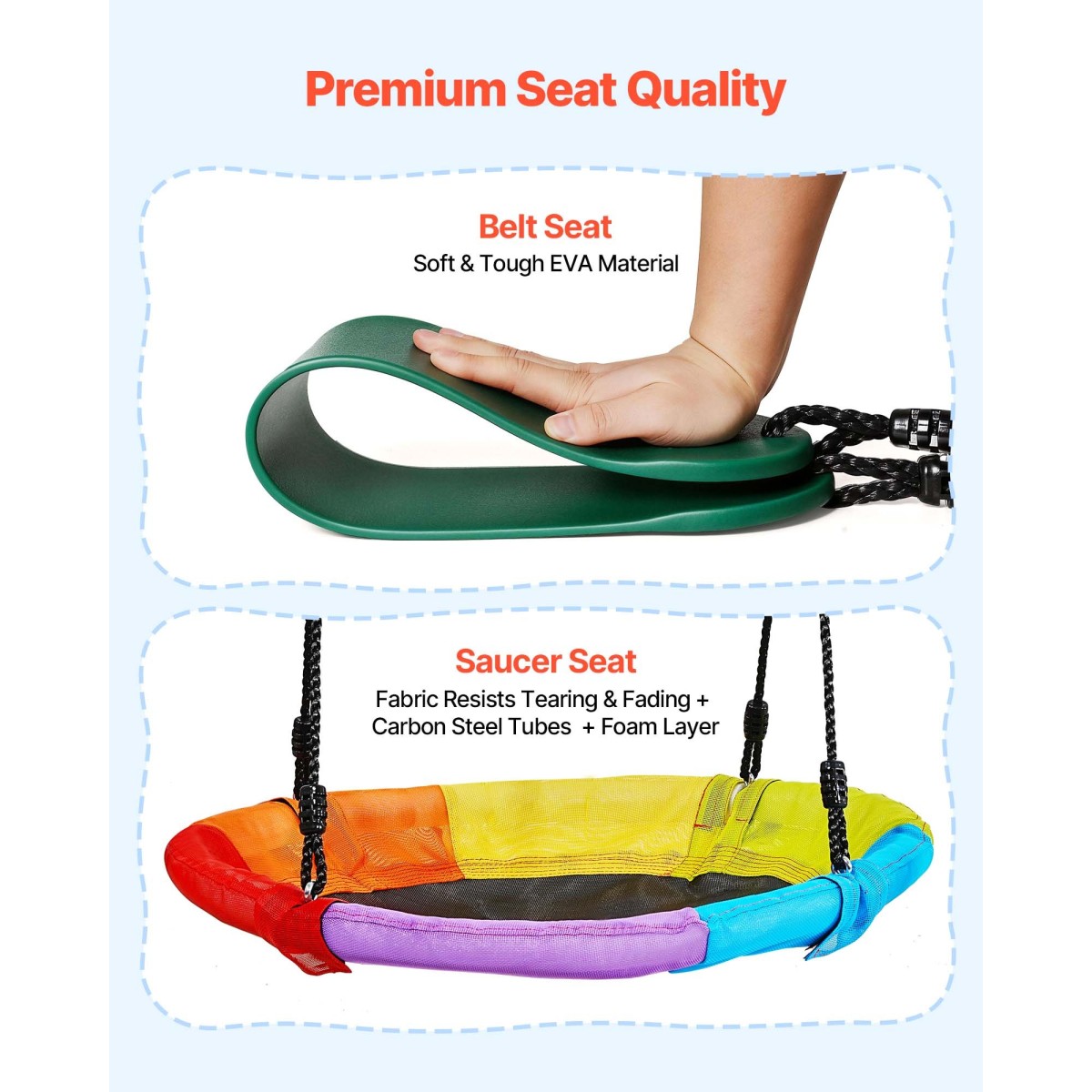 VEVOR Swing Set για Backyard, 80 cm Saucer Swing Seat and Belt Seat, with Heavy Duty A-Frame Metal Stand, 199,6 kg χωρητικότητα φόρτωσης, Ενισχυμένο με σπειροειδείς άγκυρες εδάφους, Swingset Outdoor για παιδιά