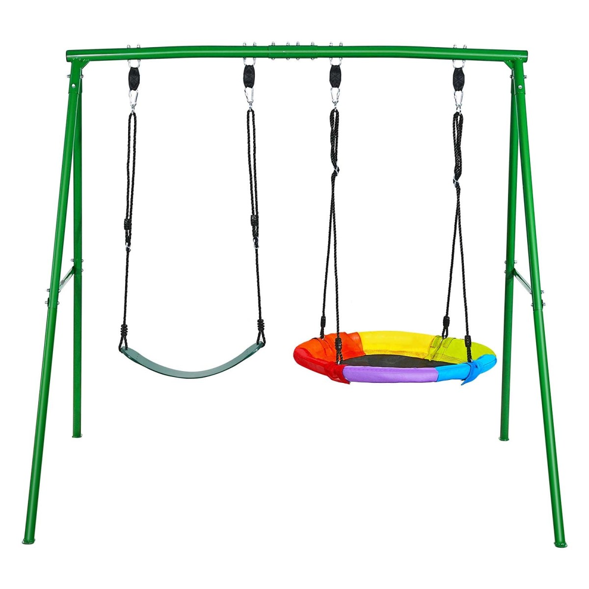 VEVOR Swing Set για Backyard, 80 cm Saucer Swing Seat and Belt Seat, with Heavy Duty A-Frame Metal Stand, 199,6 kg χωρητικότητα φόρτωσης, Ενισχυμένο με σπειροειδείς άγκυρες εδάφους, Swingset Outdoor για παιδιά