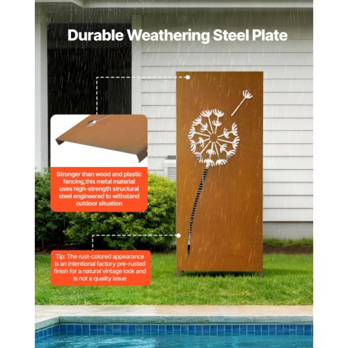 VEVOR Metal Privacy Screen, 61 x 160 cm Ανεξάρτητος Μοντέρνος φράχτης Privacy, Πάνελ διαχωρισμού κήπου με εκτεταμένους πάσσαλους εδάφους & χαλύβδινη πλάκα, ανεξάρτητο εξωτερικό διαχωριστικό για κήπο, αυλή, τοίχο