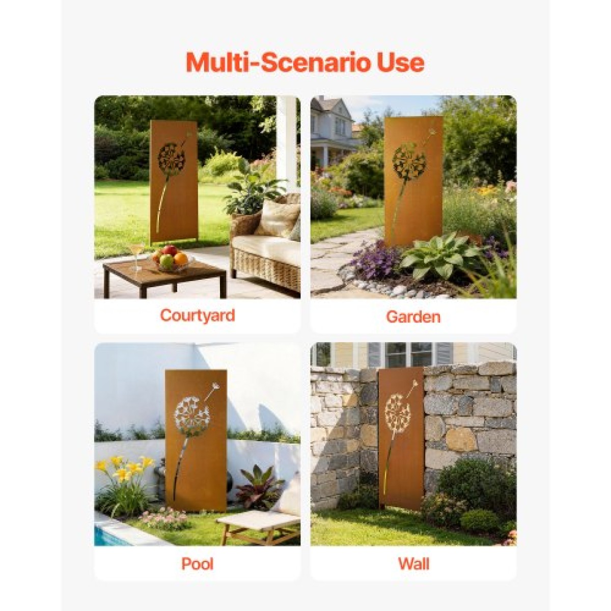 VEVOR Metal Privacy Screen, 61 x 160 cm Ανεξάρτητος Μοντέρνος φράχτης Privacy, Πάνελ διαχωρισμού κήπου με εκτεταμένους πάσσαλους εδάφους & χαλύβδινη πλάκα, ανεξάρτητο εξωτερικό διαχωριστικό για κήπο, αυλή, τοίχο