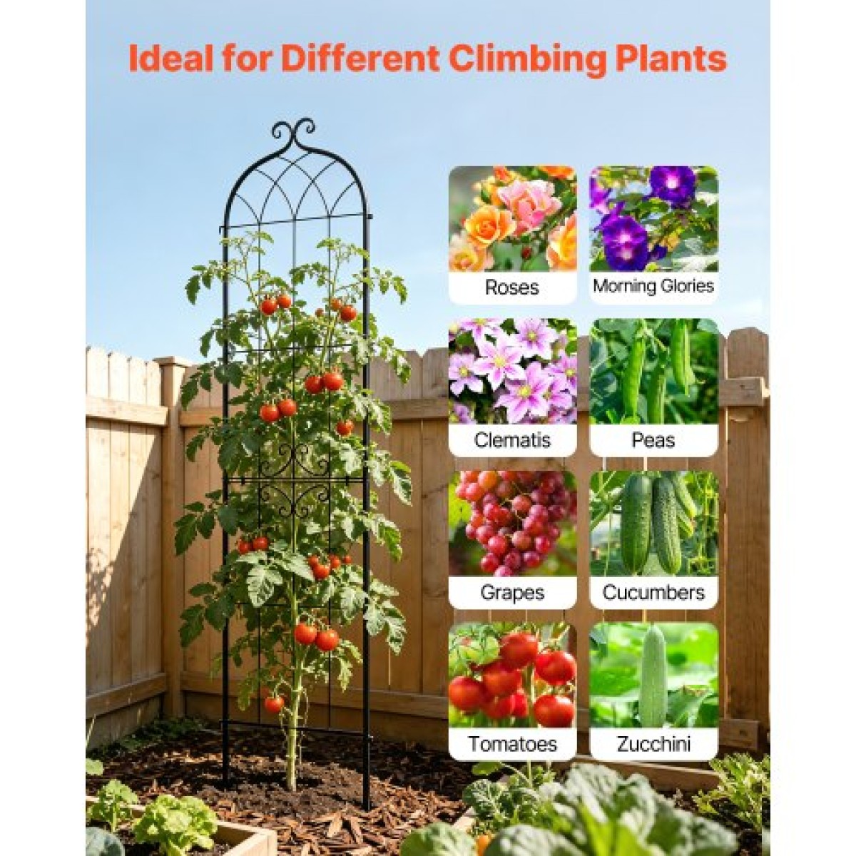 VEVOR Garden Trellis, 220 x 52,5 cm Rose Trellis, 4 Packs Garden Flower Rose Trellies with Powder-coated Finish & Convenient Locking Design, Plant Support Trellises for Flowers, Vegetables, Roses