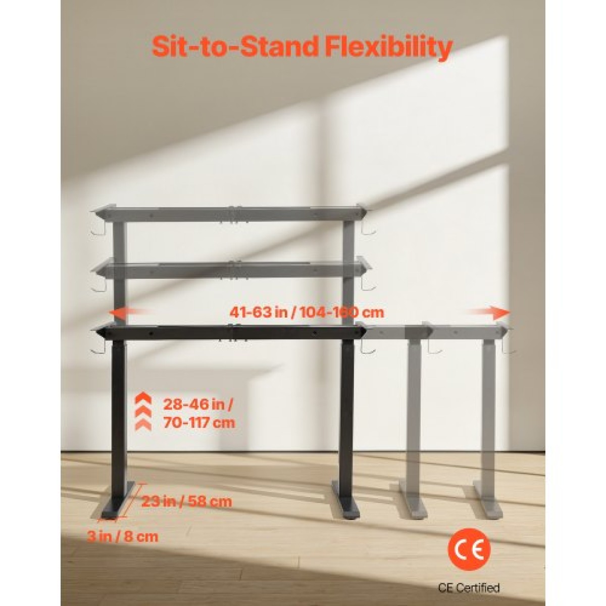 VEVOR Standing Desk Frame Διπλό κινητήρα, Ηλεκτρική Ρυθμιζόμενη Μήκος επέκτασης 104-160 cm, 4 Ρυθμίσεις ύψους μνήμης, Πόδια Τραπεζιού Stand Up, Sit to Stand Desk Riser Leg Riser for Office Home Base Worksation, Μαύρο