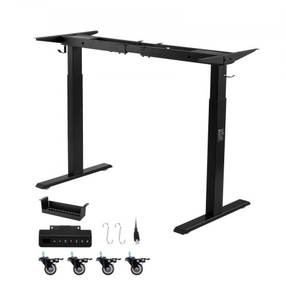 VEVOR Standing Desk Frame Διπλό κινητήρα, Ηλεκτρική Ρυθμιζόμενη Μήκος επέκτασης 104-160 cm, 4 Ρυθμίσεις ύψους μνήμης, Πόδια Τραπεζιού Stand Up, Sit to Stand Desk Riser Leg Riser for Office Home Base Worksation, Μαύρο