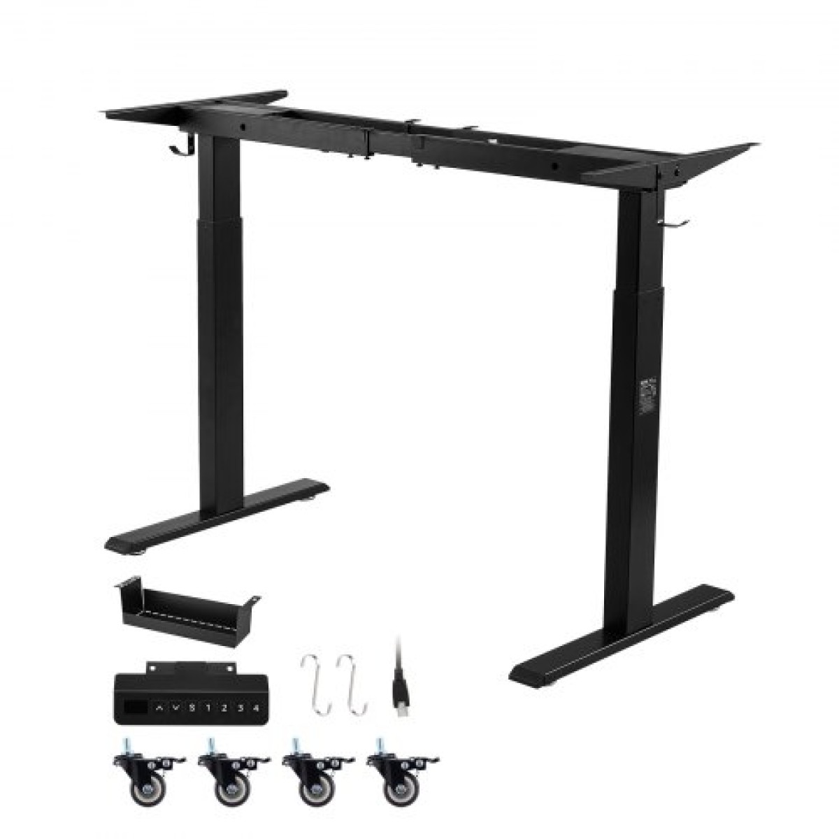 VEVOR Standing Desk Frame Διπλό κινητήρα, Ηλεκτρική Ρυθμιζόμενη Μήκος επέκτασης 104-160 cm, 4 Ρυθμίσεις ύψους μνήμης, Πόδια Τραπεζιού Stand Up, Sit to Stand Desk Riser Leg Riser for Office Home Base Worksation, Μαύρο