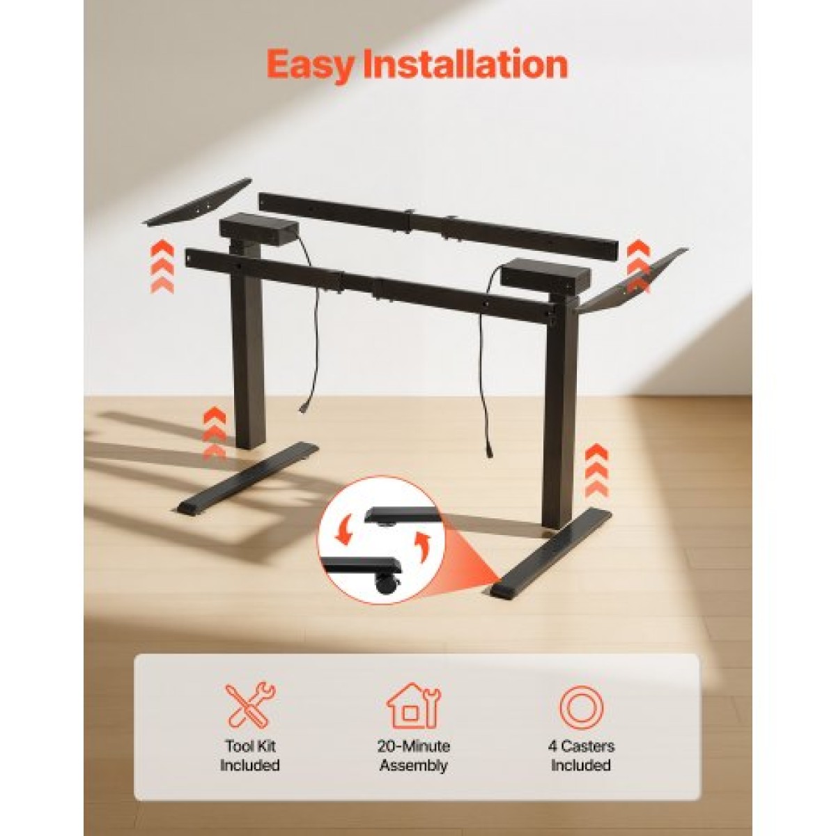 VEVOR Standing Desk Frame Διπλό κινητήρα, Ηλεκτρική Ρυθμιζόμενη Μήκος επέκτασης 104-160 cm, 4 Ρυθμίσεις ύψους μνήμης, Πόδια Τραπεζιού Stand Up, Sit to Stand Desk Riser Leg Riser for Office Home Base Worksation, Μαύρο